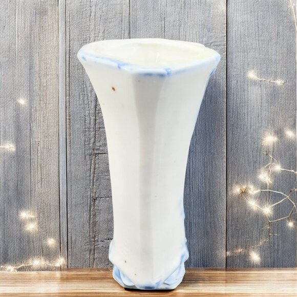 Antique 1920s German Porcelain Bud Vase Toothpick Holder Blue Sailing Boat VTG - Picture 2 of 13